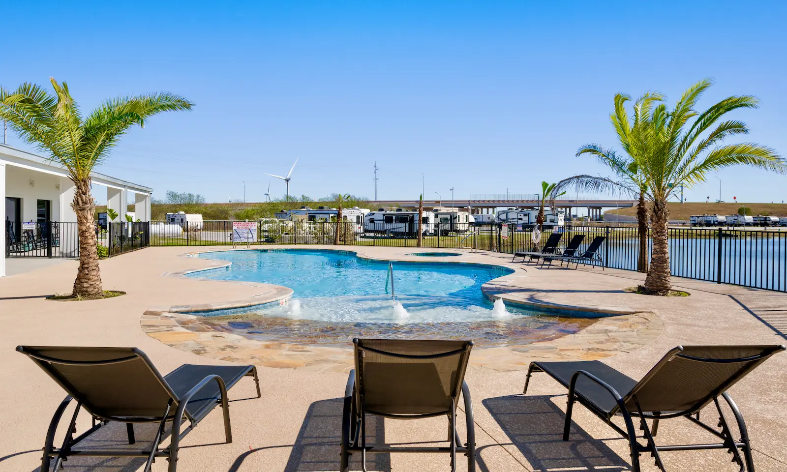 Pool deck with lounge chairs
