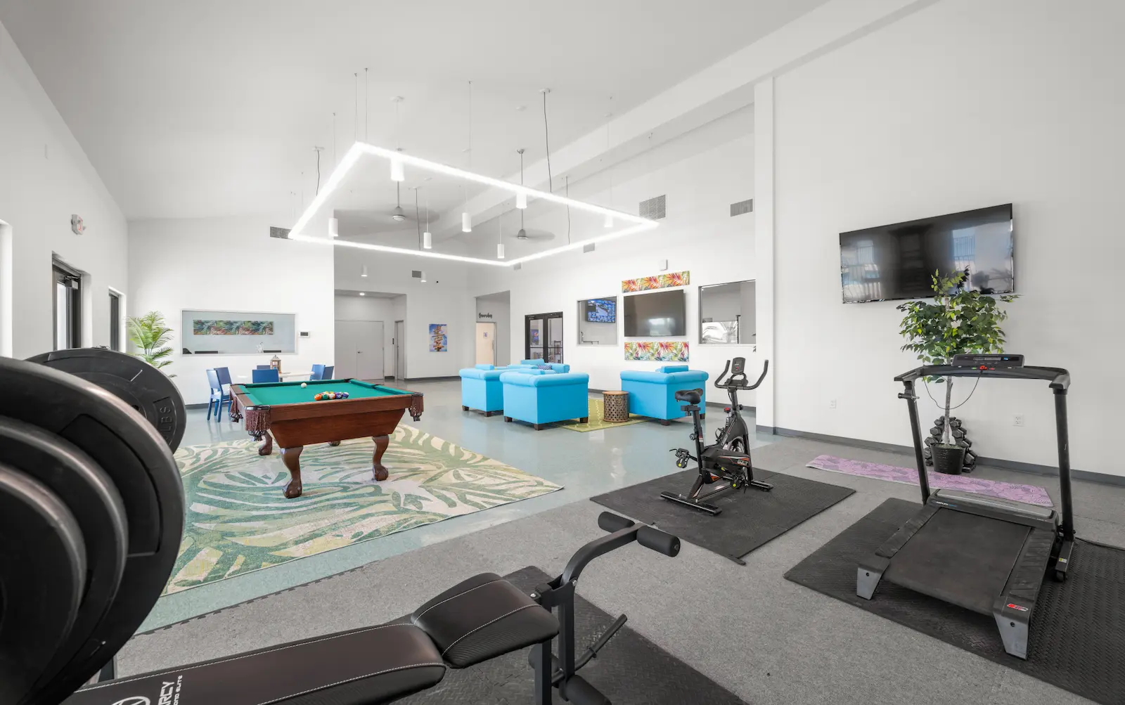 Clubhouse fitness and pool table area