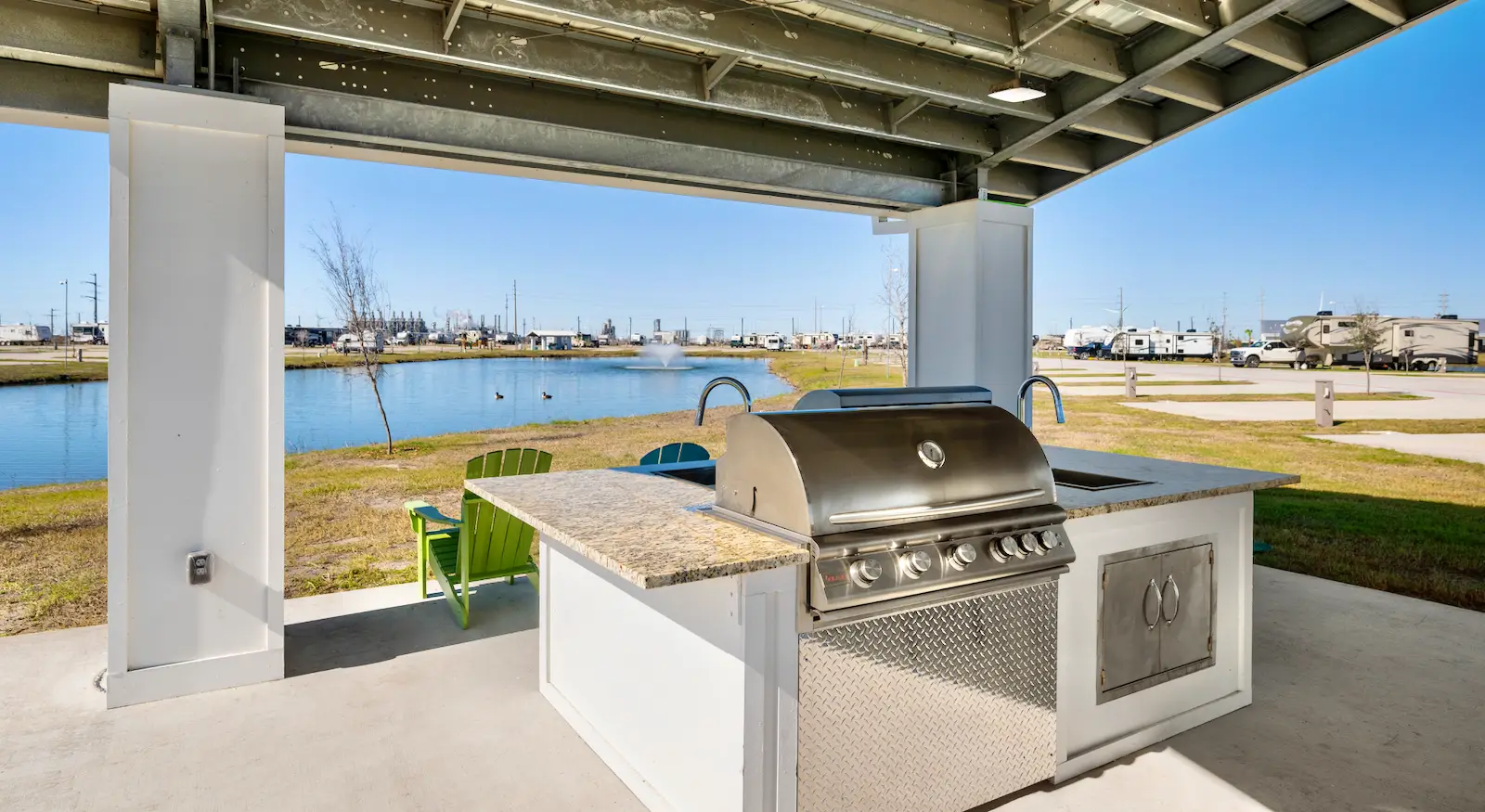 Covered grilling area at the resort